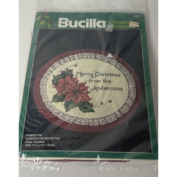Bucilla Christmas Heirloom Poinsettia Wall Plaque Crewel/Cross Stitch Kit 82464 - Picture 1 of 3